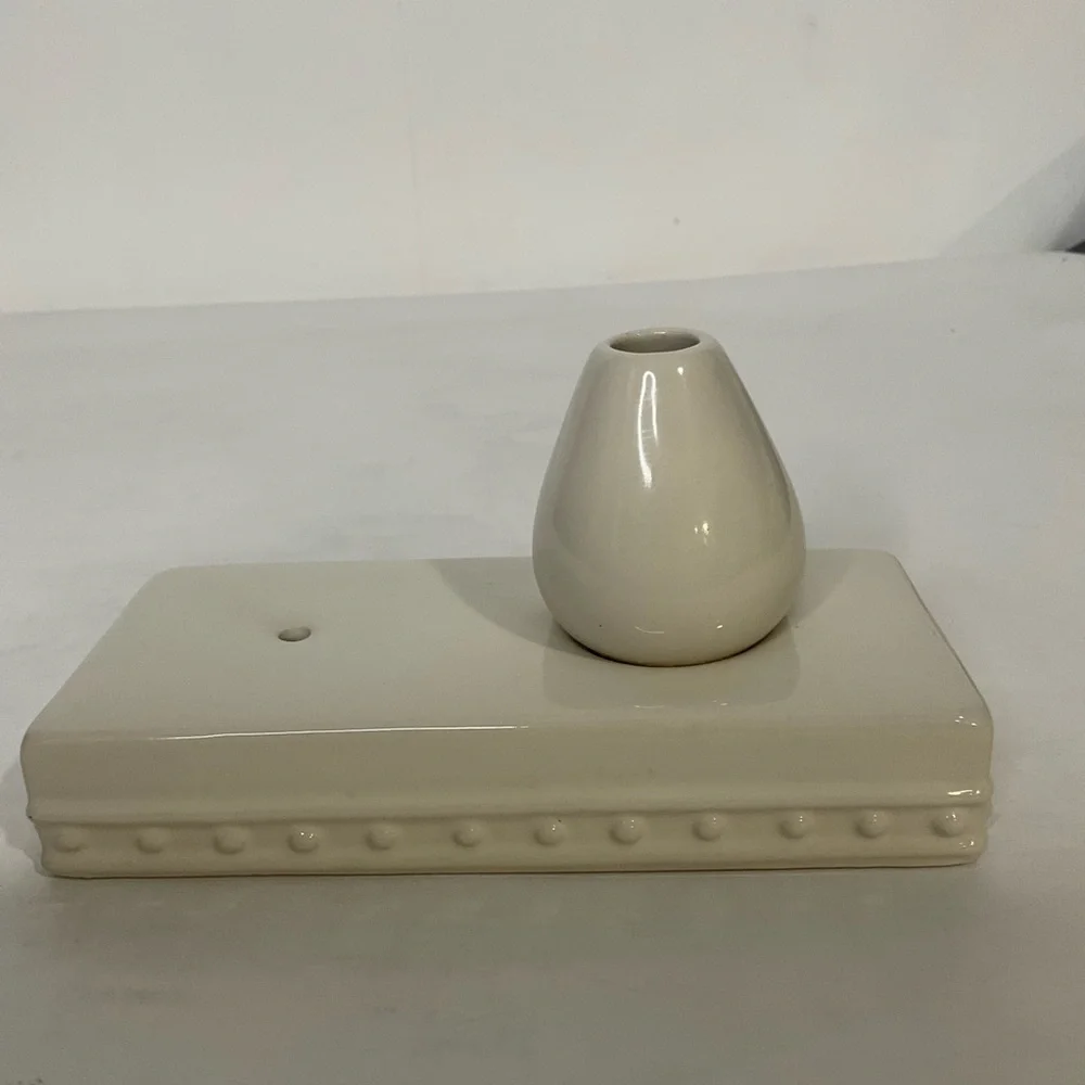 Nora Fleming S5 Retired White Pearl Dot Stoneware Bud Vase & Toothpick Holder